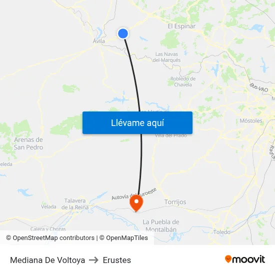 Mediana De Voltoya to Erustes map