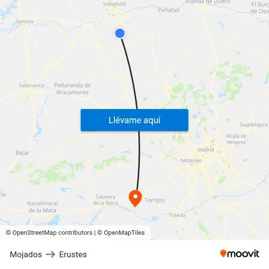 Mojados to Erustes map