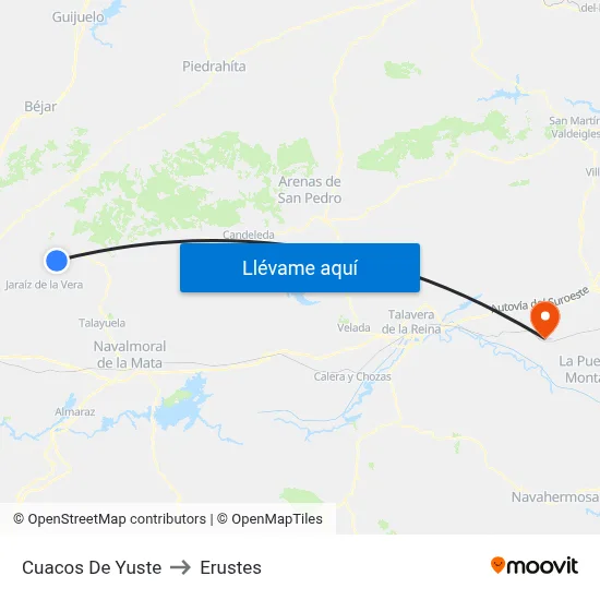 Cuacos De Yuste to Erustes map