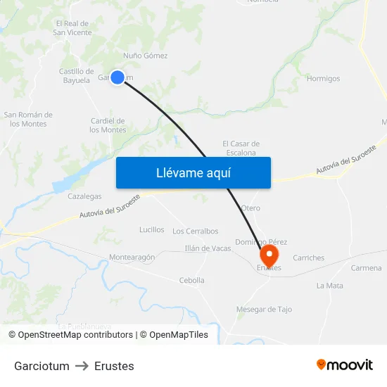 Garciotum to Erustes map