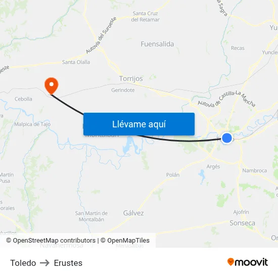 Toledo to Erustes map