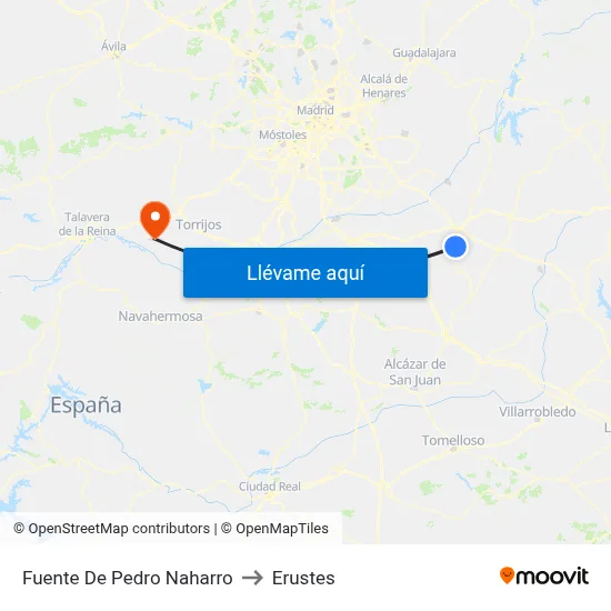 Fuente De Pedro Naharro to Erustes map