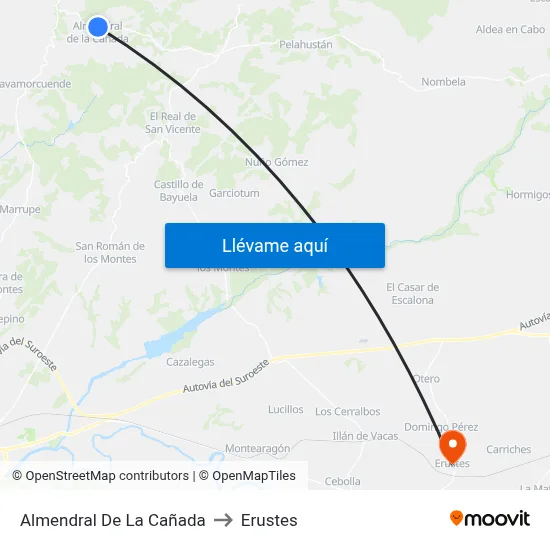 Almendral De La Cañada to Erustes map