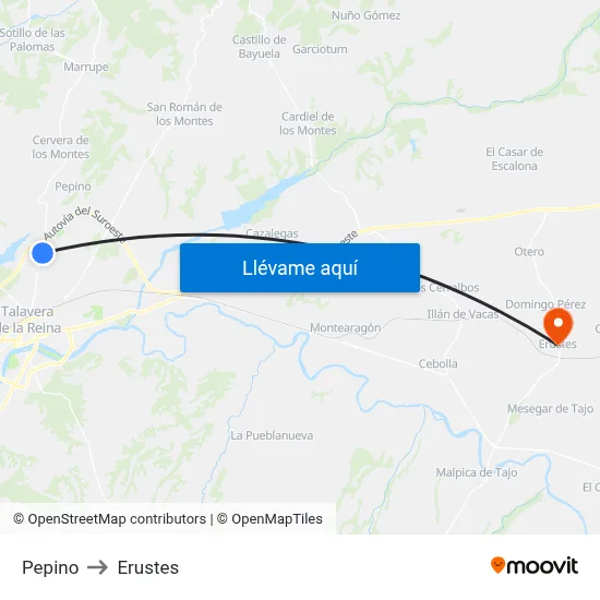 Pepino to Erustes map