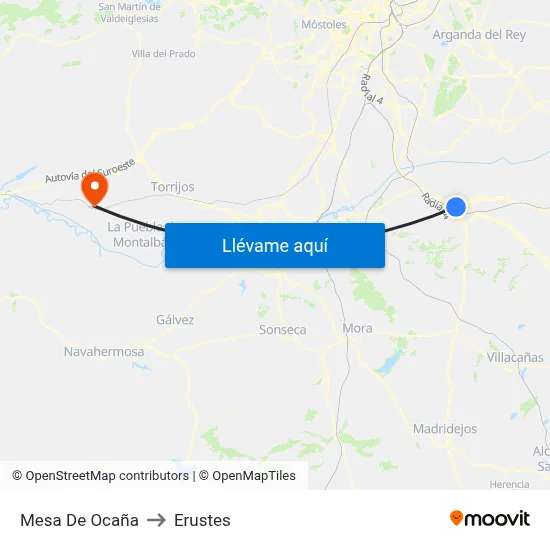 Mesa De Ocaña to Erustes map