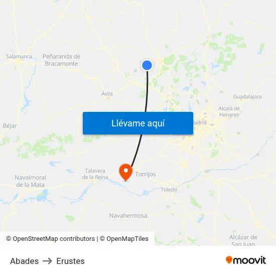 Abades to Erustes map