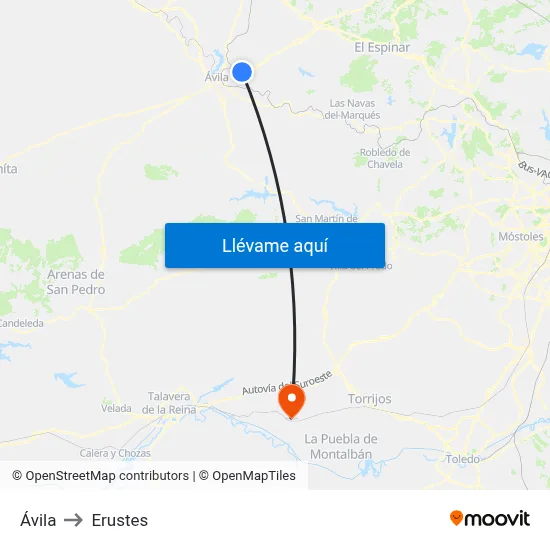 Ávila to Erustes map