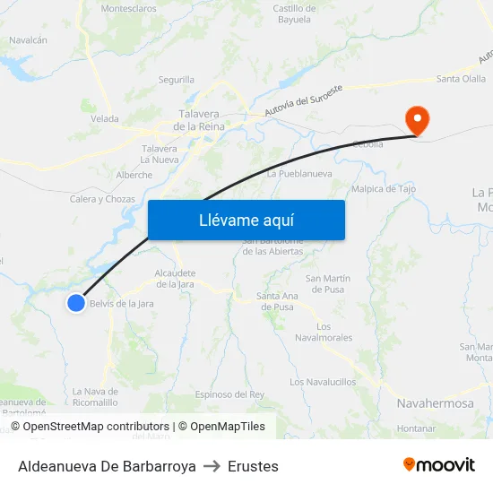 Aldeanueva De Barbarroya to Erustes map