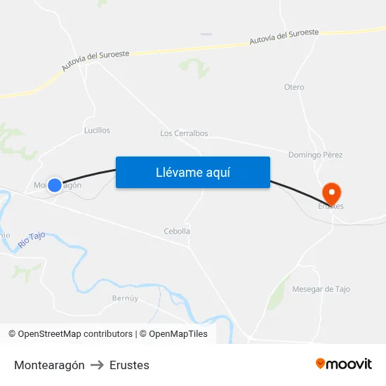 Montearagón to Erustes map