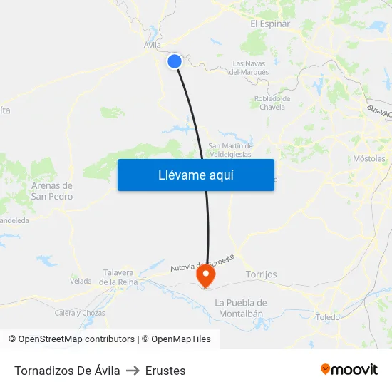 Tornadizos De Ávila to Erustes map