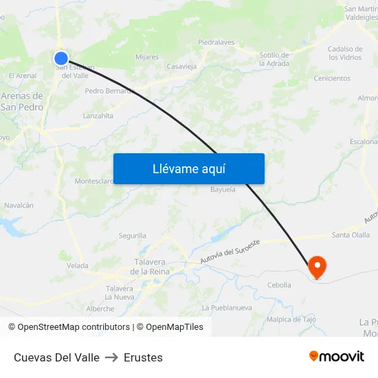 Cuevas Del Valle to Erustes map