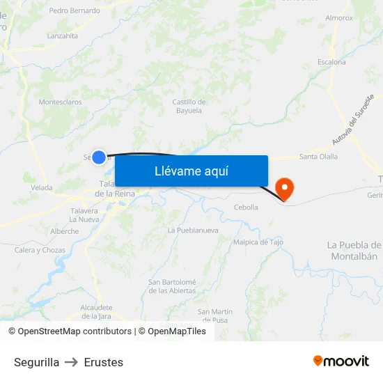 Segurilla to Erustes map