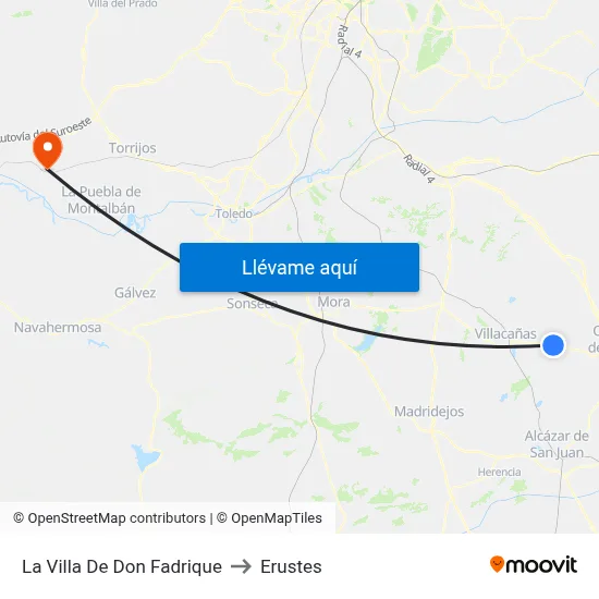 La Villa De Don Fadrique to Erustes map