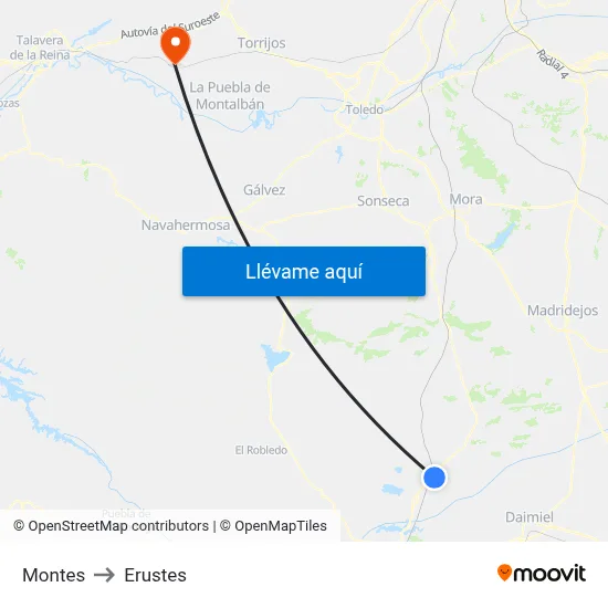 Montes to Erustes map