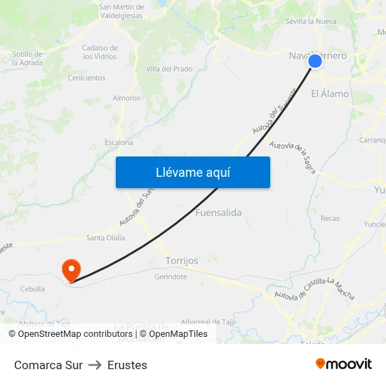 Comarca Sur to Erustes map