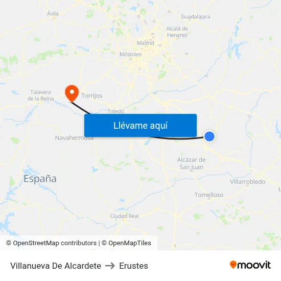 Villanueva De Alcardete to Erustes map