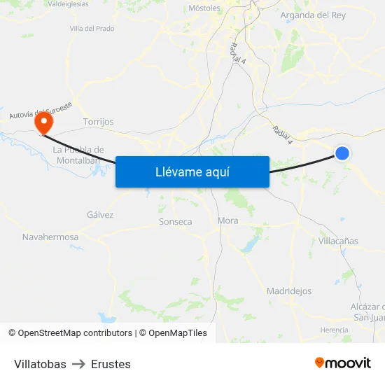 Villatobas to Erustes map