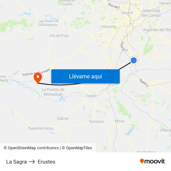 La Sagra to Erustes map