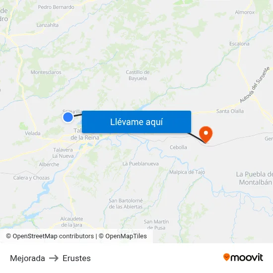 Mejorada to Erustes map