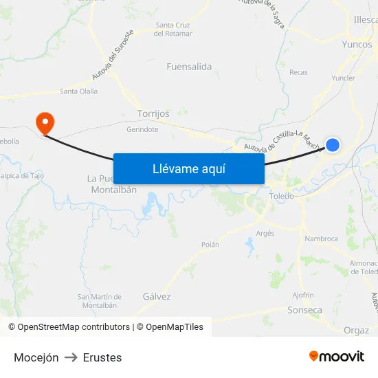 Mocejón to Erustes map