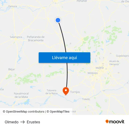 Olmedo to Erustes map