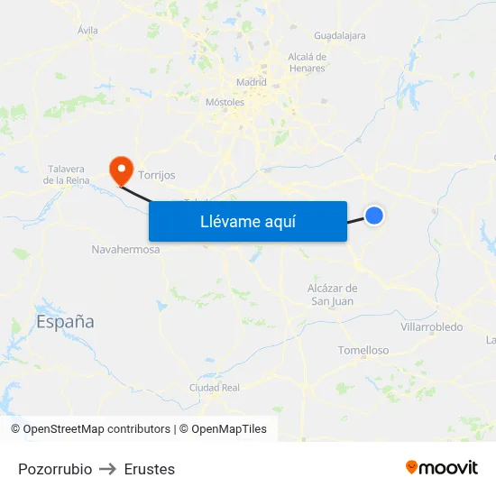 Pozorrubio to Erustes map