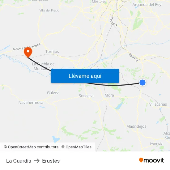 La Guardia to Erustes map