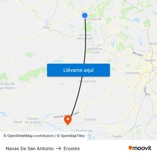 Navas De San Antonio to Erustes map