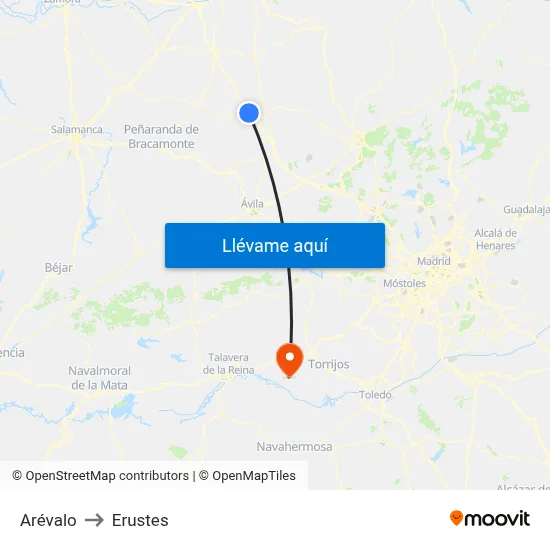 Arévalo to Erustes map