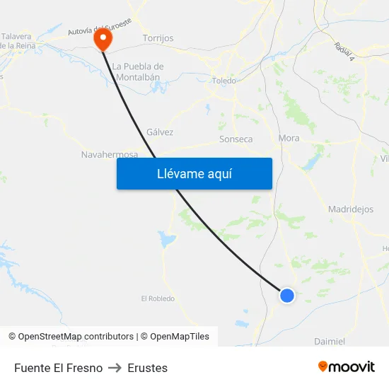 Fuente El Fresno to Erustes map
