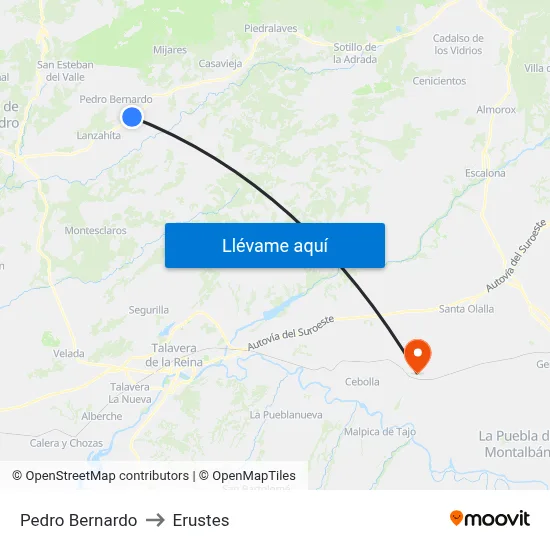 Pedro Bernardo to Erustes map