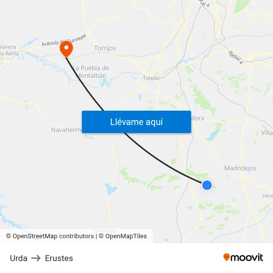 Urda to Erustes map