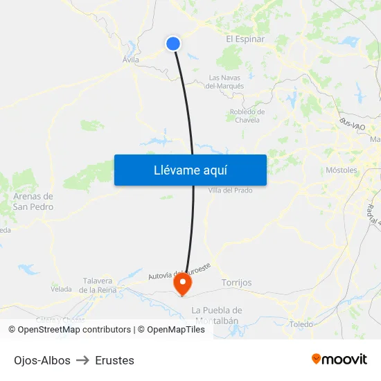 Ojos-Albos to Erustes map