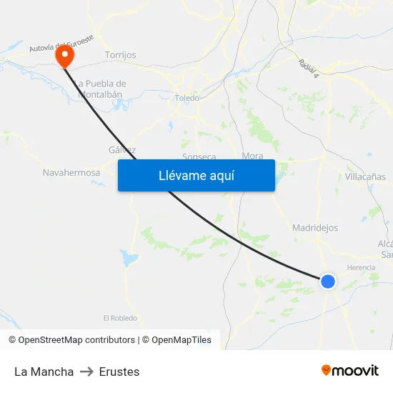 La Mancha to Erustes map