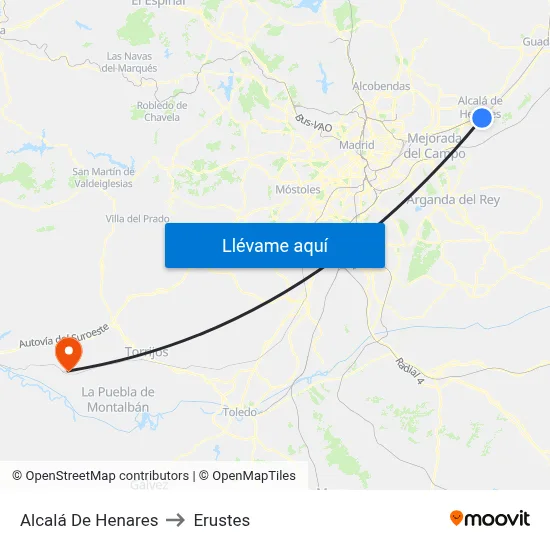 Alcalá De Henares to Erustes map