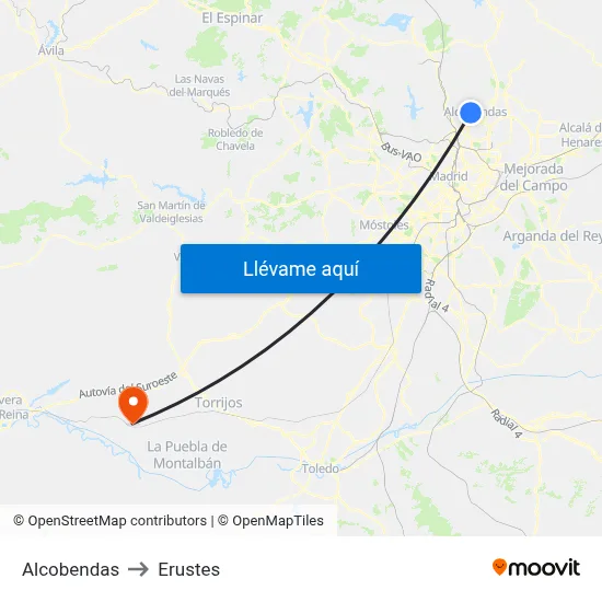 Alcobendas to Erustes map
