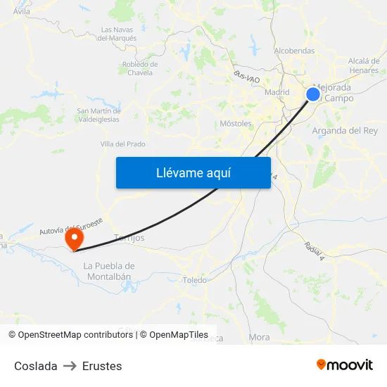 Coslada to Erustes map