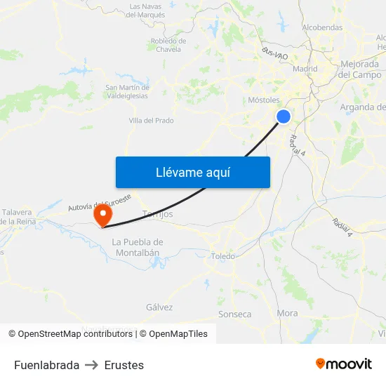 Fuenlabrada to Erustes map