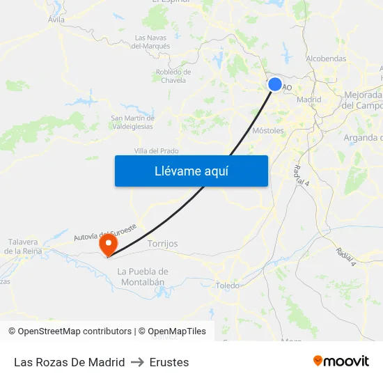 Las Rozas De Madrid to Erustes map