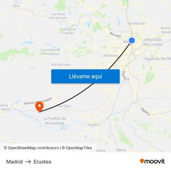 Madrid to Erustes map