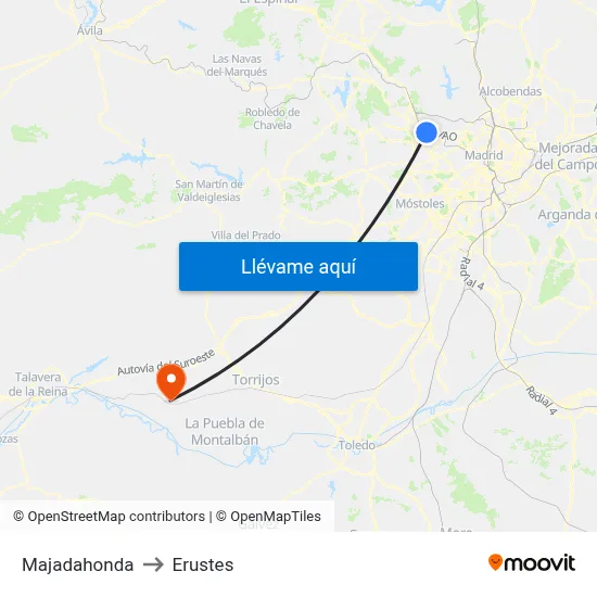 Majadahonda to Erustes map