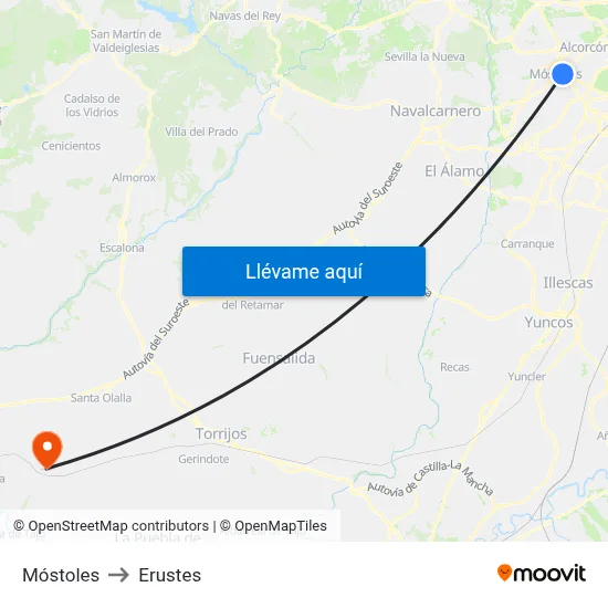 Móstoles to Erustes map