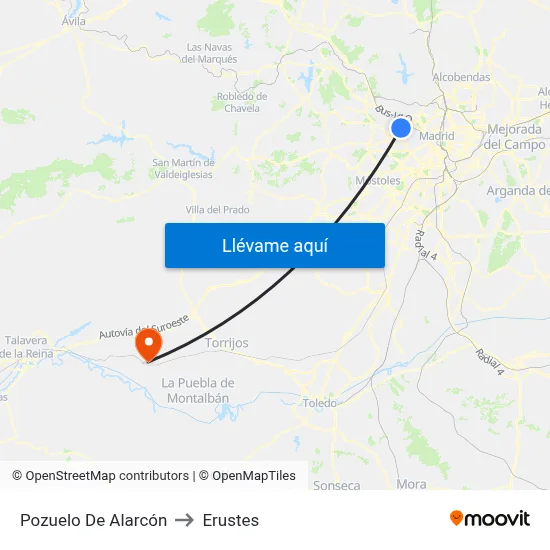 Pozuelo De Alarcón to Erustes map