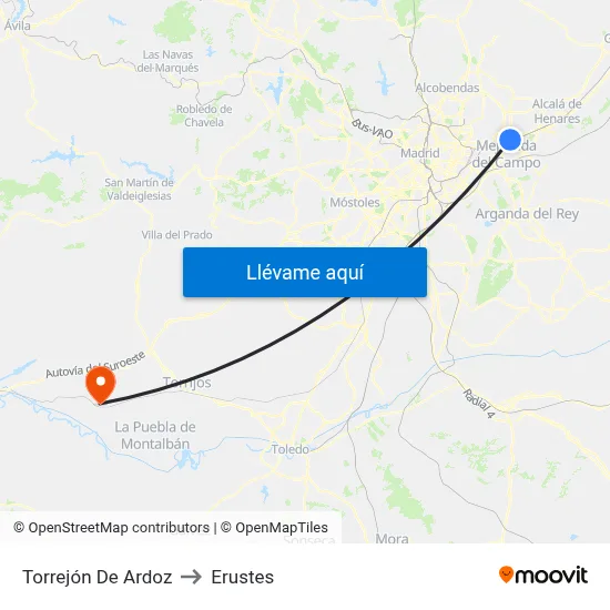 Torrejón De Ardoz to Erustes map