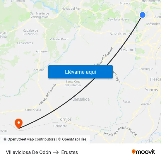 Villaviciosa De Odón to Erustes map