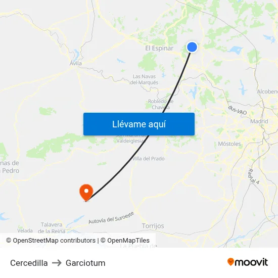 Cercedilla to Garciotum map