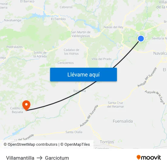 Villamantilla to Garciotum map