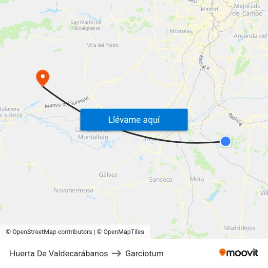 Huerta De Valdecarábanos to Garciotum map