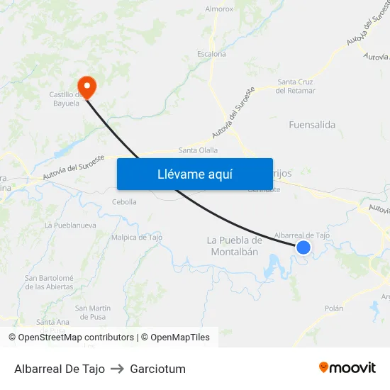 Albarreal De Tajo to Garciotum map