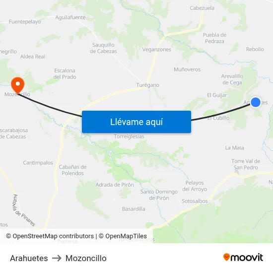 Arahuetes to Mozoncillo map